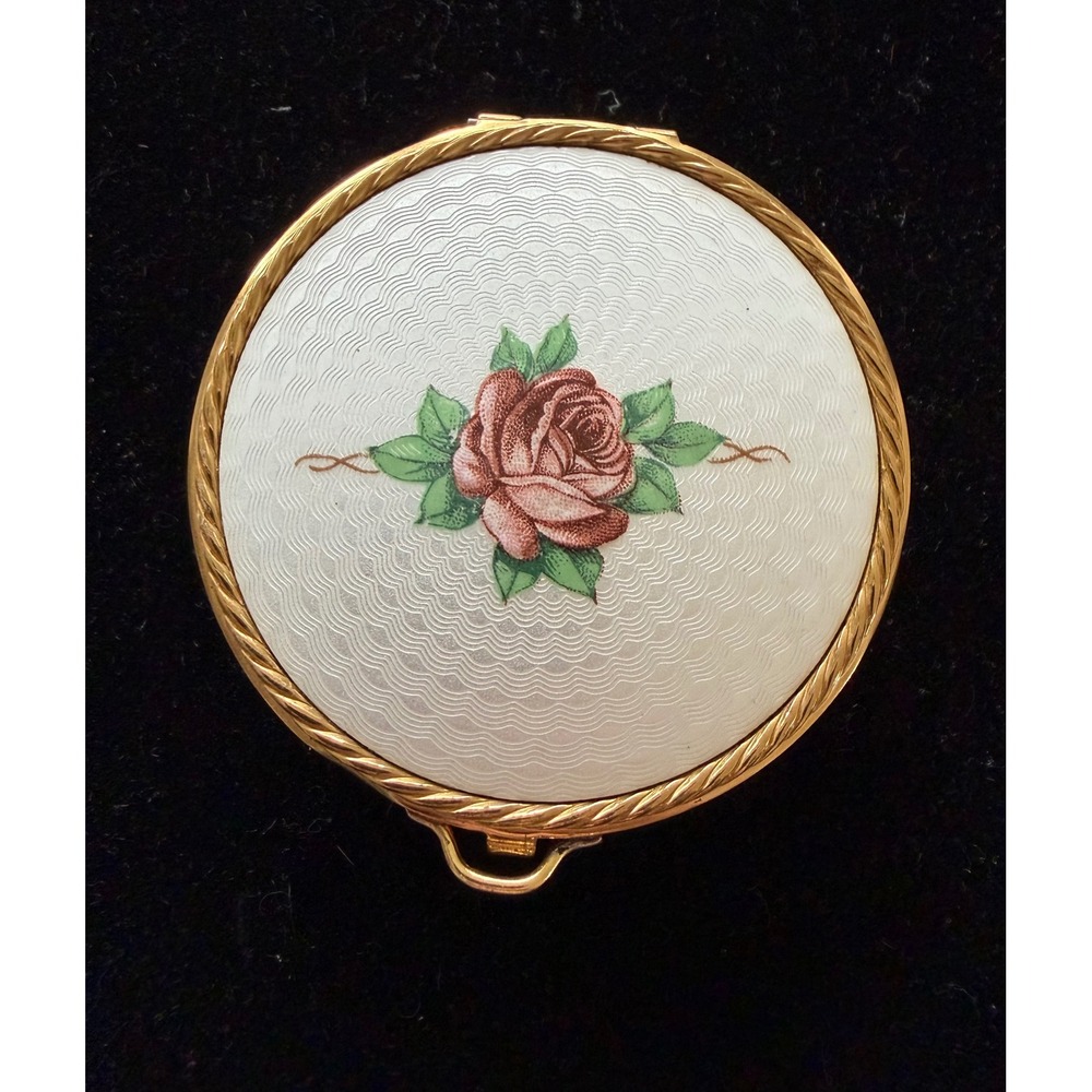 Vintage Evans Mesh Compact Enamel Top w/ Rose